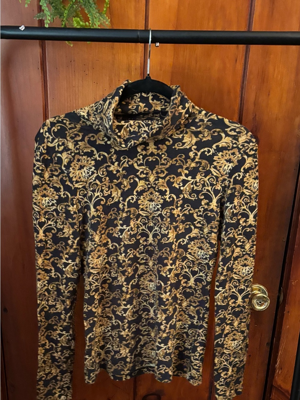 Jones New York Black and Gold Baroque Long-Sleeve Tee